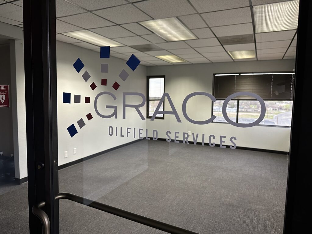 Store window with decals